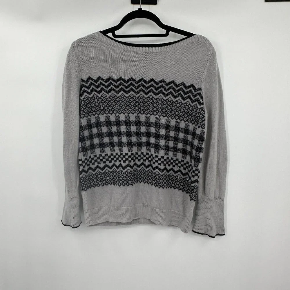 Talbots Womens Sweater LP Gray Metallic Preppy Pullover Casual Black Knit Petite